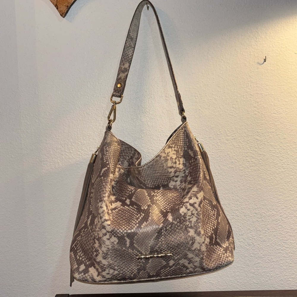 Elaine Turner Snake Print Shoulder Bag - Gray and Brown